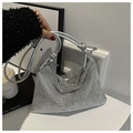 Sac à main étincelant en strass argentés avec poignée nouée pour soirée chic - Argent