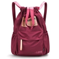 Zaino leggero bordeaux con coulisse con logo KEMITU e stampa Rabbit Love - Borgogna