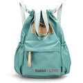 Zaino in nylon color verde acqua con coulisse, stampa Rabbit LOVE e toppa in pelle - Verde Turchese