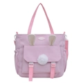 Rosafarbene Nylon-Umhängetasche mit süßen weißen Hasenohren und Plüschball-Dekor - Rosa