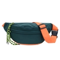 Contrast nylon waist bag in dark green and orange with adjustable crossbody strap - Dark Green