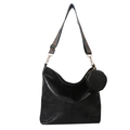Black vintage textured tote bag with colorful ethnic jacquard wide shoulder strap - Black