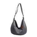 Grey corduroy crescent bag with SPORT leather patch and ribbed velvet texture - Single Bag / Blue