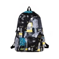 Graffiti printed high-capacity canvas backpack with letters and adjustable black straps - Black