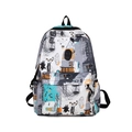 Graffiti printed high-capacity canvas backpack with colorful abstract art and wide straps - Light Blue