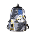 Graffiti print multi-color backpack with street style patterns and large capacity - Gray Blue