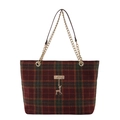 Retro geruite shopper met gouden kettinghandvatten en een goudkleurige hertenhanger - Rood