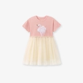 Abito rosa a maniche corte per bambine con ricamo a cigno e gonna tutu in tulle - 2Y(90cm) / Stile Cigno Rosa e Giallo