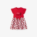 Abito da bambina a maniche corte rosso e bianco con stampa Little Lady e coccinelle - 2Y(90cm) / Motivo a Coccinella Rossa (KS0125)