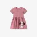 Mädchen Kleid mit rot-weißen Streifen, süßem Hunde-Aufnäher und Knöpfen aus Holz - 2Y / Rot Weiß Gestreift (S3251)
