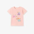 Pink cotton girls' t-shirt with three cartoon cats wearing 3D mesh tulle skirts - Ballet Dress Cats Style (5096) / 2Y(90cm)