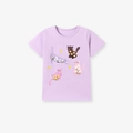 Lavender purple cotton kids T-shirt with cute floral cat print and star details - Purple Floral Cat (5098) / 2Y(90cm)