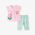 Set bambina con top rosa a maniche a volant e pantaloni stampa arcobaleno - Set Girasole Rosa (K2160) / 5Y(120cm)
