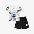 Conjunto de verano para niño con camiseta de astronauta planeta y pantalones cortos negros - 2Y(90cm) / K2137