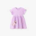 Abito viola a maniche corte per bambine con stelle e stampa di unicorno - Viola Chiaro (S3231) / 2Y(90cm)