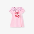 Abito rosa a trapezio per bambina con stampa di ciliegie e colletto Peter Pan - Rosa / 2Y(90cm)