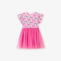 Robe rose pour fille avec manches à volants, motif nœud et jupe en tulle tutu - 2Y(90cm) / Rose