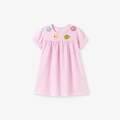 Short sleeve light pink baby girl dress with colorful 3D knit flowers on the neckline - 2Y(90cm) / Pink