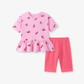 Completo estivo da bambina con maglietta rosa a coccinelle e pantaloncini color corallo - Completo Rosa con Coccinella Due Pezzi / 7A(140cm)