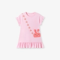 Abito rosa in cotone per bambina con tasca a coniglio, catena di margherite e volant - 2Y(90cm) / Rosa
