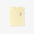Hellgelbes ärmelloses Baumwoll-T-Shirt mit Rüschenschultern und Cartoon-Hasenmotiv - 6Y / Hellgelb