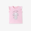 Rosa ärmelloses Mädchen-Oberteil mit Rüschenschultern und süßem Hasen-Print - 2Y / Rosa