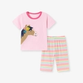 Ensemble fille avec t-shirt rose brodé cheval et pantalon rayé arc-en-ciel coloré - 2Y(90cm) / Applique Cheval Rose (K2150)