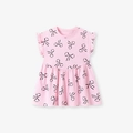 Robe d'été rose pour filles avec manches à volants et motifs de nœuds noirs - 3Y(100cm) / Rose(KS0105)