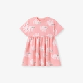 Rosa Baumwollkleid für Mädchen mit kurzen Ärmeln und süßen weißen Katzenmotiven - 2Y(90cm) / Rosa Katzenprint (KS0182)