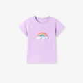 Lichtpaars katoenen T-shirt voor meisjes met 3D-regenboog en wolken borduurwerk - Lichtpaars (5099) / 2Y(90cm)