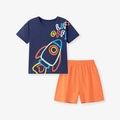 Ensemble d'été 2 pièces pour garçon avec t-shirt fusée bleu marine et short orange - 2Y(90cm) / Bleu Marine Et Orange