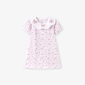 Abito rosa a maniche corte per bambina con stampe di coniglietti e fiocchi ricamati - 2Y(90cm) / Stampa Rosa