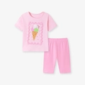 Roze zomerset voor peuters met ijsjesprint T-shirt en bijpassende korte broek - Roze (2214) / 3Y(100cm)
