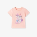 Pink cotton girls t-shirt featuring floral cat print and 3D fabric flower accents - 6Y(130cm) / Pink Floral Cat Style (50101)