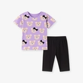 Set estivo da bambina con maglietta viola stampa orso e pantaloncini neri in cotone - 2Y(90cm) / Top Stampato Viola E Pantaloni Neri (K2154)
