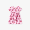 Abito rosa in cotone a maniche corte per bambine con stampe fiocchi e ciliegie - 2Y(90cm) / Rosa (S3270)