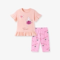 Ensemble d'été rose pour filles avec T-shirt à volants, souris ballerine et legging - 3Y(100cm) / Souris de Dessin Animé (K2171)