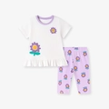 Completo estivo baby in cotone con t-shirt a fiori viola e pantaloni stampati - 3Y(100cm)