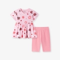 Pink girls summer set with ladybug print short sleeve top and elastic leggings - 7Y(140cm) / Pink