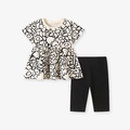 Ensemble d'été Little Maven pour filles avec haut floral graffiti et leggings noirs - 2Y(90cm) / Haut Floral Blanc Cassé + Short Noir (K2184)