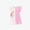 Robe en coton rose et blanc pour filles avec motif licorne et manches volantées - 2Y(90cm) / Épissure Rose Blanc (KS0137)