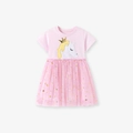 Abito da principessa unicorno rosa per bambine con maniche corte e gonna in tulle glitter - 2Y(90cm) / Rosa (S3275)