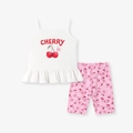 Ensemble d'été pour fille avec débardeur cerise et short fleuri blanc et rose - 2Y(90cm) / Ensemble Imprimé Cerise