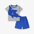 Ensemble d'été garçon avec motif requin bleu et t-shirt à rayures noir et blanc - 3Y(100cm) / Rayé Bleu Requin (K2177)