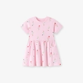 Robe rose à manches courtes pour filles avec imprimés glace et poches latérales - 2Y(90cm) / Style Imprimé Glace (KS0106)