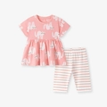 Set bambina con maglia rosa in cotone motivo gatto e pantaloni a righe rosa - 3Y(100cm) / Stile Gatto Rosa (K2185)