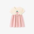 Robe d'été pour filles avec broderie fraise et détail de nœud rose mignon - Style Patchwork Fraise (S3274) / 3Y(100cm)
