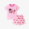 Ensemble fille rose avec t-shirt coccinelle et short à motif floral en coton - 2Y / Rose (2233)