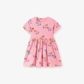 Pink cotton girls short sleeve dress with colorful cartoon donkey patterns and side pockets - Pink Print (S3295) / 2Y(90cm)