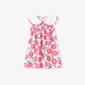 Abito estivo senza maniche per bambina con fiori sorridenti rosa e colletto a volant - 2Y(90cm) / Fiore Sorridente (KS0108)